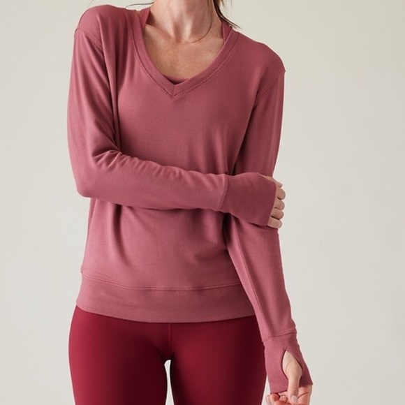 Athleta Tops - Athleta SUNRISE V-NECK SWEATSHIRT  Long Sleeve Top Berry Rose size Large